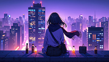 Girl Overlooking Violet Mist Neon Cyberpunk City, girl, violet, mist, neon, cyberpunk, city, artist, artwork, art, digital-art, ai, deviantart HD wallpaper