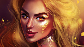 Golden Fantasy Girl Portrait, fantasy-girls, portrait, girls, artist, artwork, digital-art, deviantart HD wallpaper