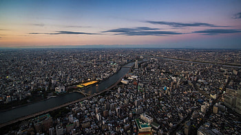 gorgeous panoramic view of tokyo at dusk, city, view, dusk, panorama, rivers, vast HD wallpaper