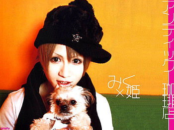 Miku and his puppy, an cafe, miku, j-rock HD wallpaper