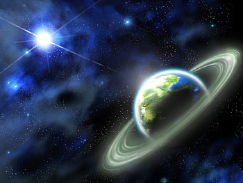Deep in space, space, rings, planet, sun HD wallpaper