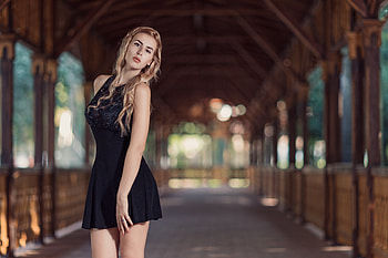Blonde Girl In Black Dress, girls, dress, blonde HD wallpaper