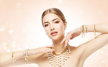 Beauty, model, blonde, pearl, jewel, girl, woman HD wallpaper