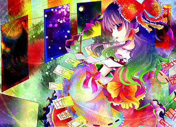 Colorful Reimu, sexy, colorful, color, hakurei reimu, hot, cute, girl, multicolor, anime girl, anime, fantasy, abstract, touhou, reimu, female HD wallpaper
