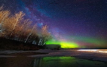 Pinehouse Lake, Saskatchewan, sky, Northern lights, canada, night, trees, colors HD wallpaper