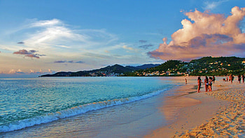 grand anse beach grenada, sea, waves, hills, towns, people, beach HD wallpaper