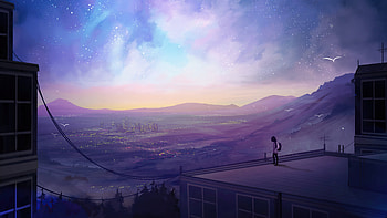 Alone Standing At Roof, artist, artwork, digital-art HD wallpaper