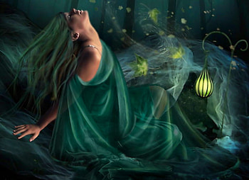 Fantasy, girl, light, green HD wallpaper