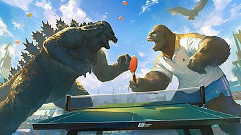 Godzilla, King Kong, table tennis HD wallpaper