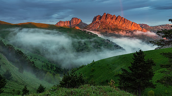 Mountain, mist, fog, nature HD wallpaper