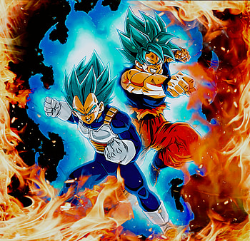Son goku x Vegeta, art, cartoon, dragon_ball_z, dbz, anime HD wallpaper