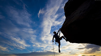 Extreme sport, Climber silhouette, Sunset, Rappelling HD wallpaper