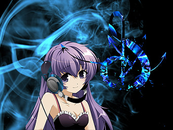 music babe, blue, music, note, purple hair, head s HD wallpaper