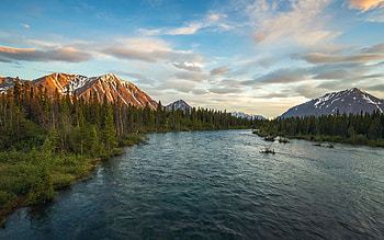 Haines Junction, Yukon, Alaska, sky, mountains, trees, clouds, water, usa HD wallpaper