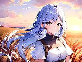 Girl in a wheat field, landscape, AI Art, Anime, girl, anime landscape, anime girl HD wallpaper