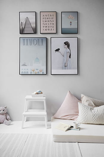Minimalist Scandinavian bedroom with wall art and cozy decor elements. HD phone wallpaper