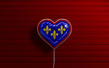 I Love Anjou, , realistic balloons, red wooden background, Day of Anjou, french provinces, flag of Anjou, France, balloon with flag, Provinces of France, Anjou flag, Anjou HD wallpaper
