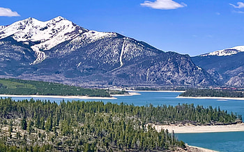 Dillon Reservoir, Colorado, sky, water, mountains, landscape, trees, usa HD wallpaper