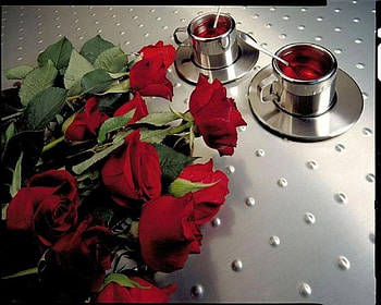 Good Morning, red rose, tea, morning, cup HD wallpaper