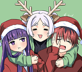 Frieren & Friends Holiday Cheer - Anime, Anime, Frieren: Beyond Journey's End, Fern (Frieren: Beyond Journey's End), Frieren (Frieren: Beyond Journey's End), Stark (Frieren: Beyond Journey's End) HD wallpaper