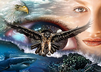 Eagle love, fantasy, waching, beautiful, eagles, woman HD wallpaper