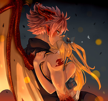 Natsu Dragneel, anime, hug, artwork HD wallpaper