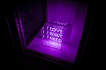 Violet, Words, Neon, Glow, Inscription, Purple, Cube HD wallpaper