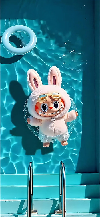 Labubu Bunny Float — Poolside , Labubu, pool HD phone wallpaper