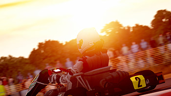 Karting At Sun-Blinding Sunset focused in helmet, Assetto Corsa, kart racing, Karting, sunshine, motorsport HD wallpaper