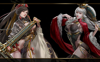 Fantasy girl, black, frumusete, instrument, fantasy, red, girl, lu jieyun HD wallpaper