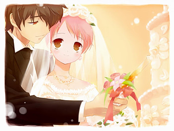 the beginning of a new family, anime, a beautiful lady, wedding dress, beginning of a beautiful marriage story, manga HD wallpaper