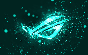 Rog turquoise logo, , turquoise neon lights, Republic Of Gamers, creative, turquoise abstract background, Rog logo, Republic Of Gamers logo, Rog HD wallpaper