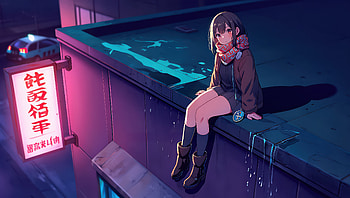Cyberpunk Girl Sitting At Rooftop In Neon Glow, cyberpunk, girl, rooftop, neon, glow, artist, artwork, art, digital-art, ai, deviantart HD wallpaper