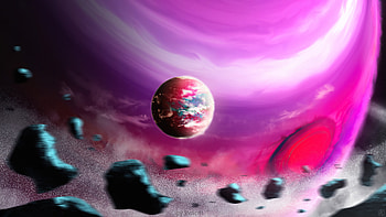 Violet World, space, asteroid, planet, fantasy HD wallpaper
