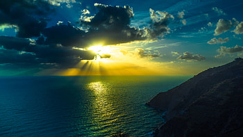 Mountains Sea Ocean Clouds, mountains, nature, sea, ocean, clouds HD wallpaper