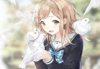 Mano Sakuragi and birds, video game, anime, cute HD wallpaper