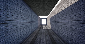A perspective view of a wooden structure with geometric lines and bright lighting. HD wallpaper