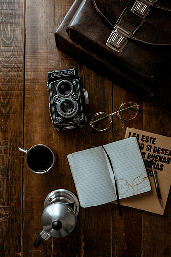 Coffee, Miscellanea, Miscellaneous, Retro, Camera, Notebook, Notepad HD phone wallpaper