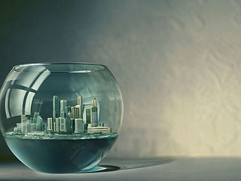City in a Glass, glass, abstract, city, aquarium HD wallpaper