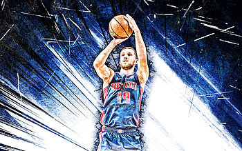 Svi Mykhailiuk, grunge art, Detroit Pistons, NBA, basketball, Sviatoslav Mykhailiuk, Svi Mykhailiuk Detroit Pistons, blue abstract rays, Svi Mykhailiuk HD wallpaper