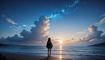 Anime Girl Sunset At The Beach, anime-girl, anime, sunset, beach, artist, artwork, digital-art, deviantart HD wallpaper