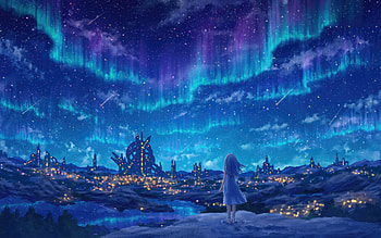 Aurora Borealis Night , aurora, northern-lights, anime-girl, anime, artist, artwork, digital-art, pixiv HD wallpaper