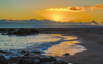 Sunset in Dorset, England, England, sea, clouds, sunset, beach HD wallpaper