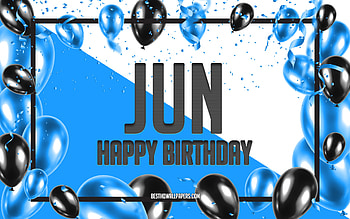 Happy Birtay Jun, Birtay Balloons Background, Jun, with names, Jun Happy Birtay, Blue Balloons Birtay Background, Jun Birtay HD wallpaper