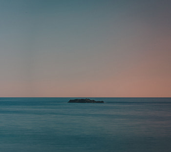 Sunset, Sea, Horizon, Minimalism, Island HD wallpaper
