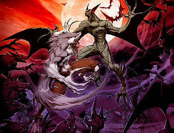 Vampire n Werewolf in Action, action, moon, werewolf, sky, vampire, sunset HD wallpaper