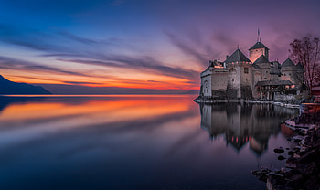 Château de Chillon — Swiss Lakeside Reflection, Switzerland, reflection, man made, chateau de chillon HD wallpaper