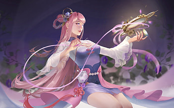 Fantasy girl, blue, frumusete, pink, fantasy, art, yujeea, girl HD wallpaper