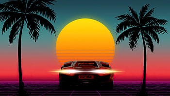 1980s Sunset Outrun , synthwave, retrowave, artist, artwork, digital-art, outrun HD wallpaper