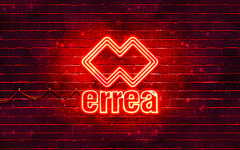 Errea red logo, , red brickwall, Errea logo, brands, Errea neon logo, Errea HD wallpaper